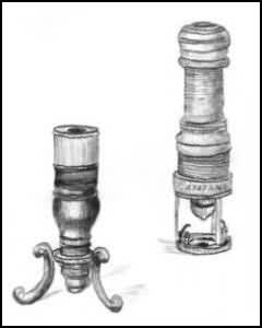 left: Galileo's microscope c1610 and right: Campani's microscope 1660